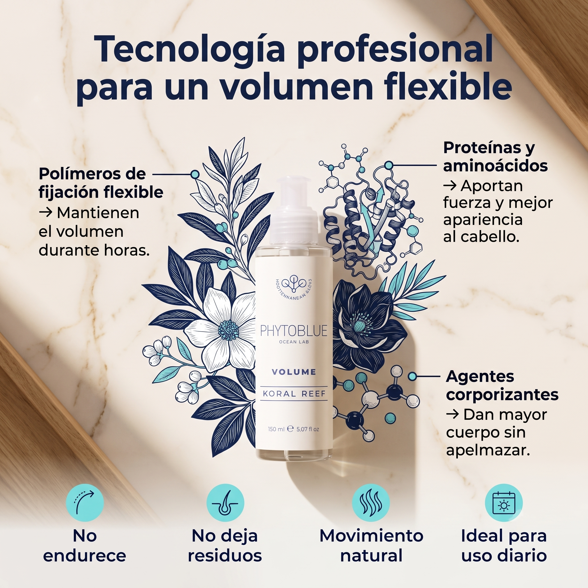 Crema para Peinar Voluminizadora PHYTOBLUE Koral Reef Volume 150 ml | Volumen para Cabello Fino