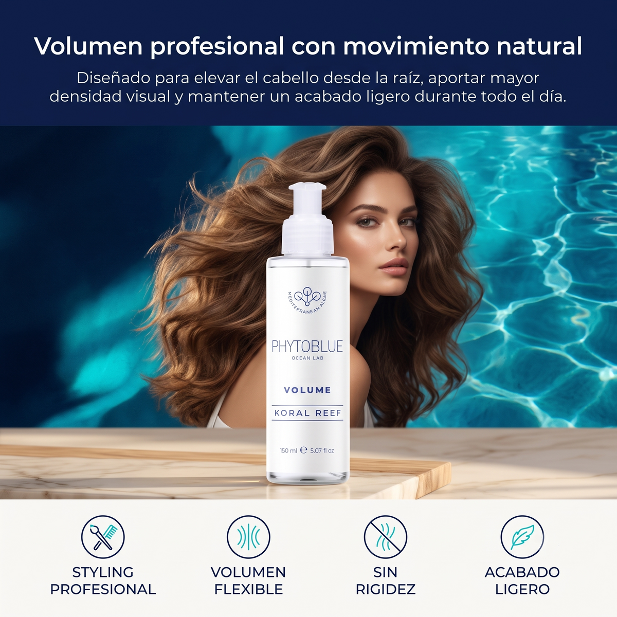 Crema para Peinar Voluminizadora PHYTOBLUE Koral Reef Volume 150 ml | Volumen para Cabello Fino