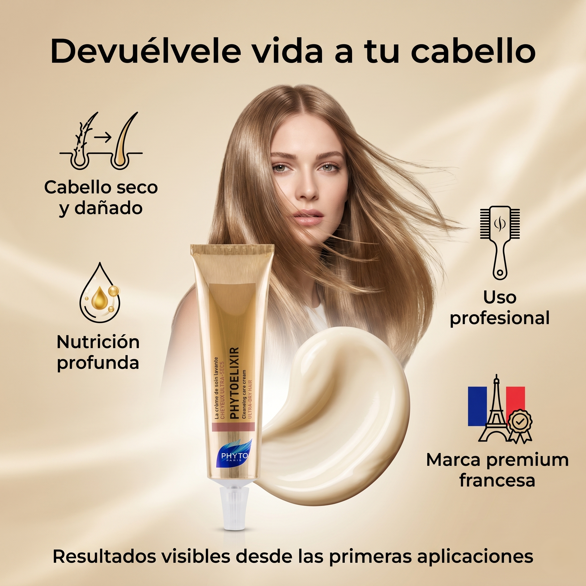 PHYTO PARIS Phytoelixir Crema Lavante Nutritiva para Cabello Muy Seco e Hidratación Profunda