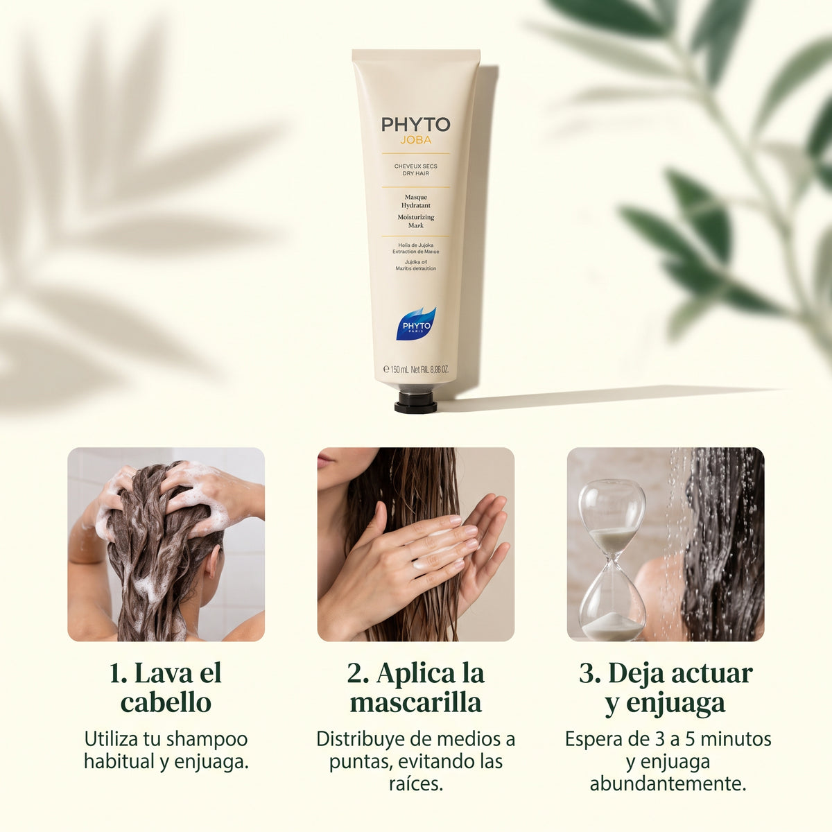 PHYTO PARIS Phytojoba Mask Mascarilla Hidratante para Cabello Seco con Aceite de Jojoba y Brillo Intenso