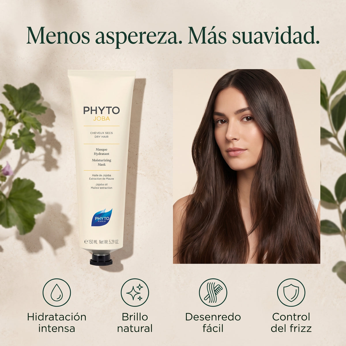 PHYTO PARIS Phytojoba Mask Mascarilla Hidratante para Cabello Seco con Aceite de Jojoba y Brillo Intenso