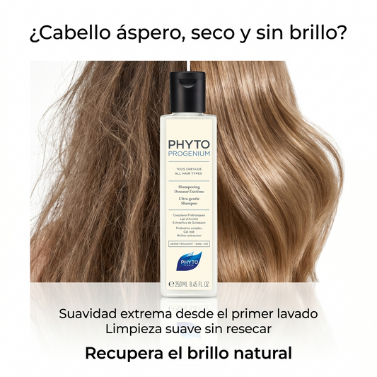 PHYTO PARIS Phytoprogenium Shampoo Hidratante Profesional para Cabello Seco y Sensible | Shampoo Suave de Uso Diario con Base Botánica, Limpieza Equilibrante, Brillo Intenso, Suavidad Extrema y Control de Frizz
