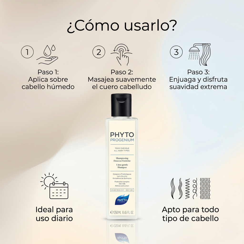 PHYTO PARIS Phytoprogenium Shampoo Hidratante Profesional para Cabello Seco y Sensible | Shampoo Suave de Uso Diario con Base Botánica, Limpieza Equilibrante, Brillo Intenso, Suavidad Extrema y Control de Frizz