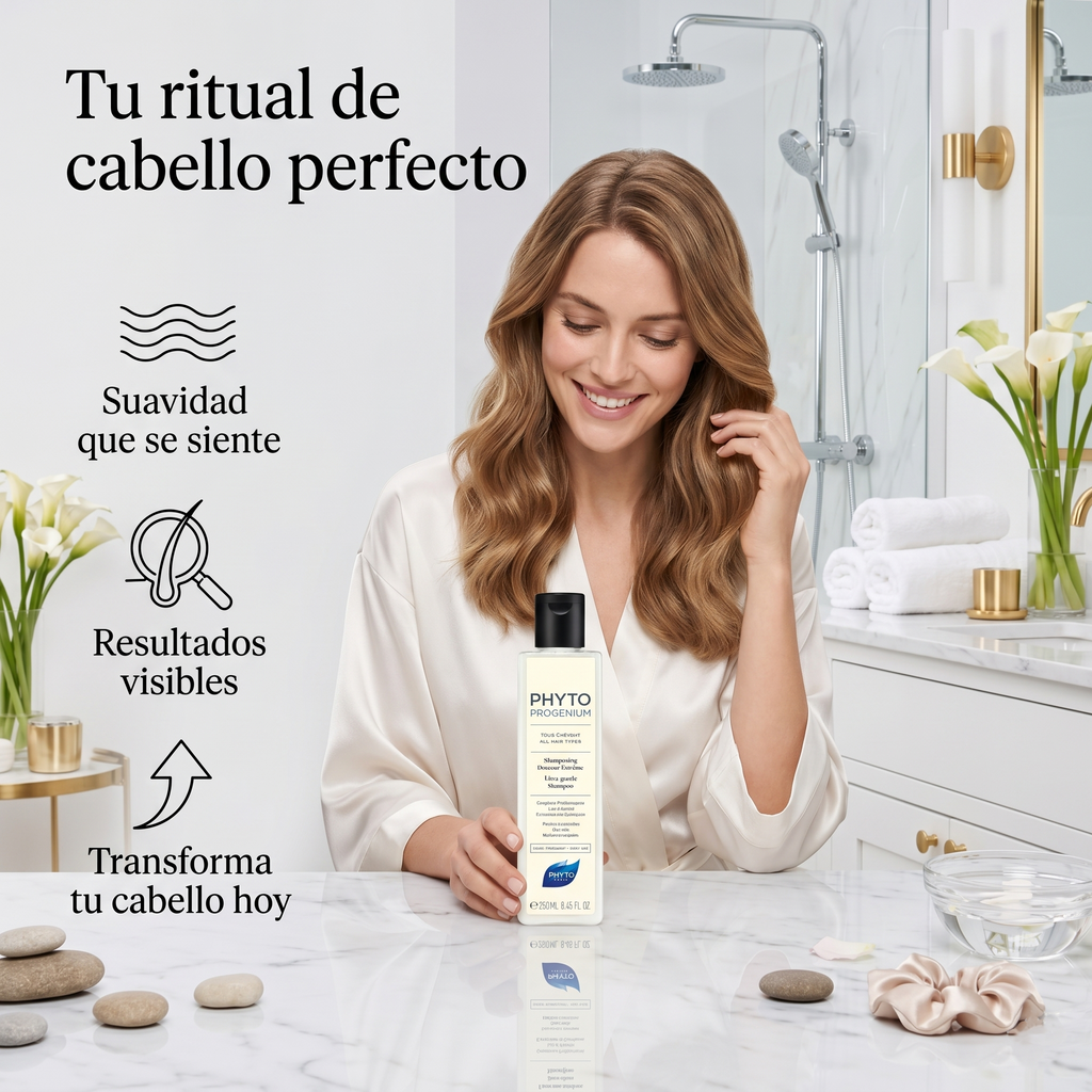 PHYTO PARIS Phytoprogenium Shampoo Hidratante Profesional para Cabello Seco y Sensible | Shampoo Suave de Uso Diario con Base Botánica, Limpieza Equilibrante, Brillo Intenso, Suavidad Extrema y Control de Frizz