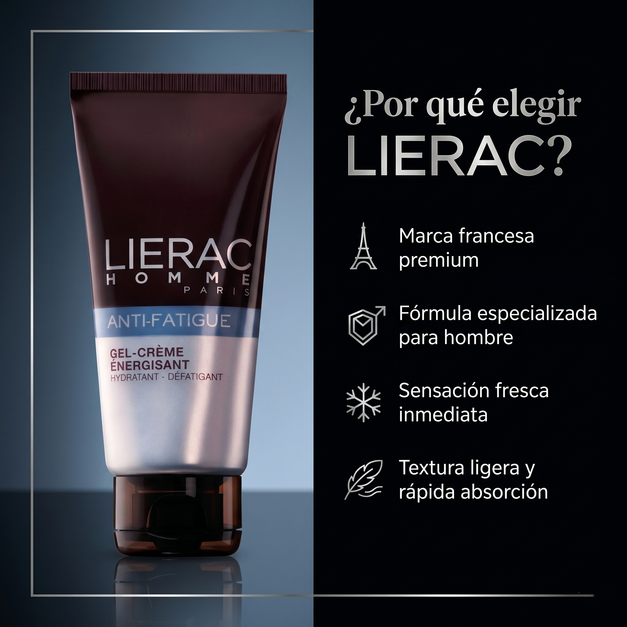 LIERAC Homme Gel Facial Antifatiga Hombre Hidratante Energizante 50 ml