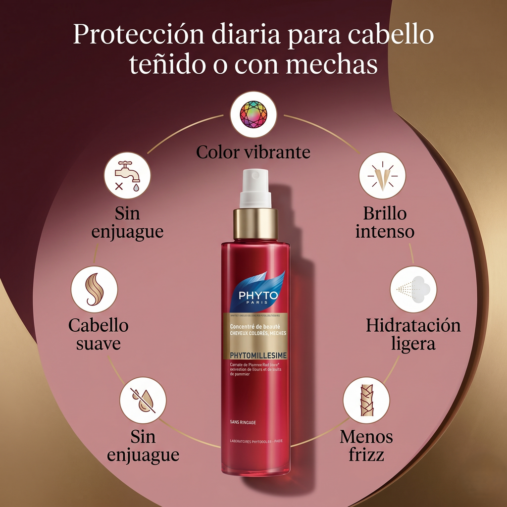 PHYTO PARIS Phytomillesime Concentrado Leave In para Cabello Teñido y con Mechas | Tratamiento Sin Enjuague Antifrizz con Hidratación, Brillo y Protección del Color