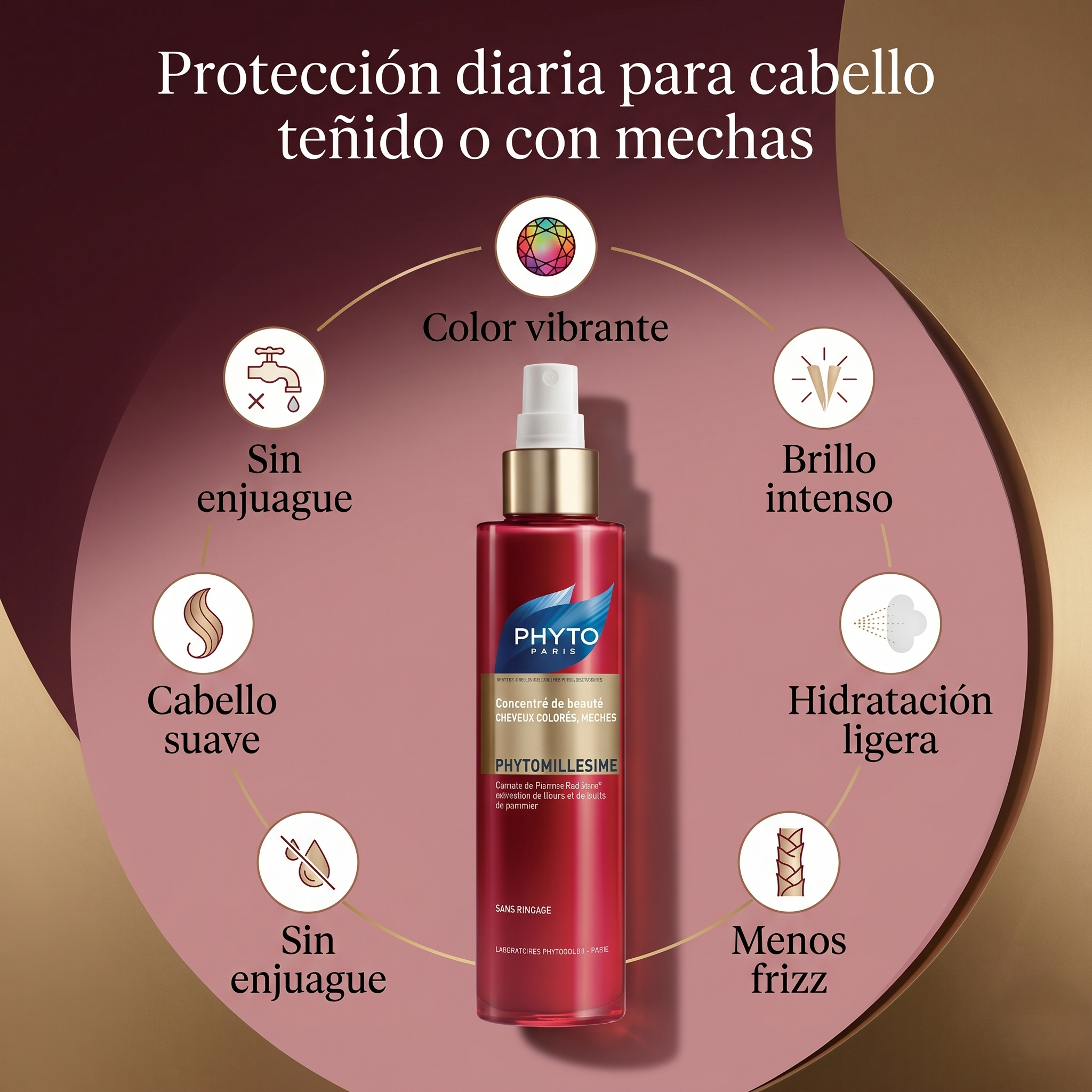PHYTO PARIS Phytomillesime Concentrado Leave In para Cabello Teñido y con Mechas | Tratamiento Sin Enjuague Antifrizz con Hidratación, Brillo y Protección del Color