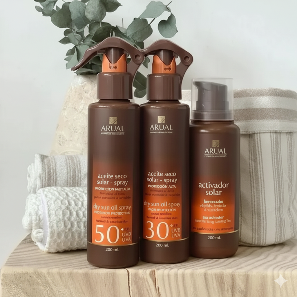 ARUAL Protector Solar SPF 50+: Alta protección UVA/UVB para exposiciones prolongadas; acabado invisible.