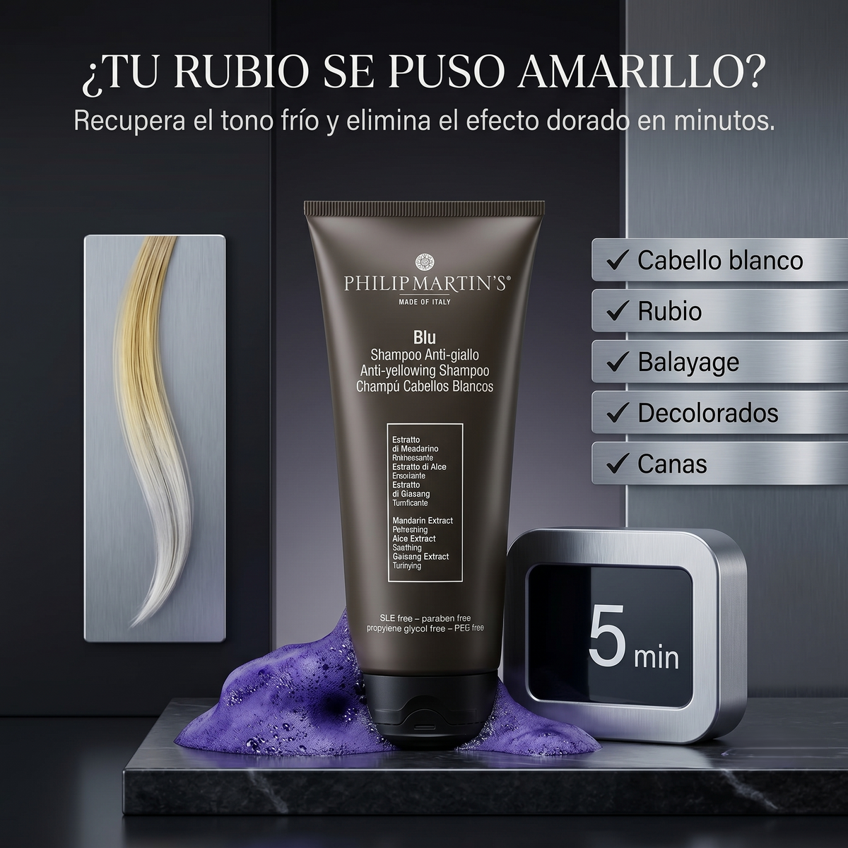 PHILIP MARTIN’S Blu Shampoo Matizador Anti Amarillo para Rubios y Canas 200 ml