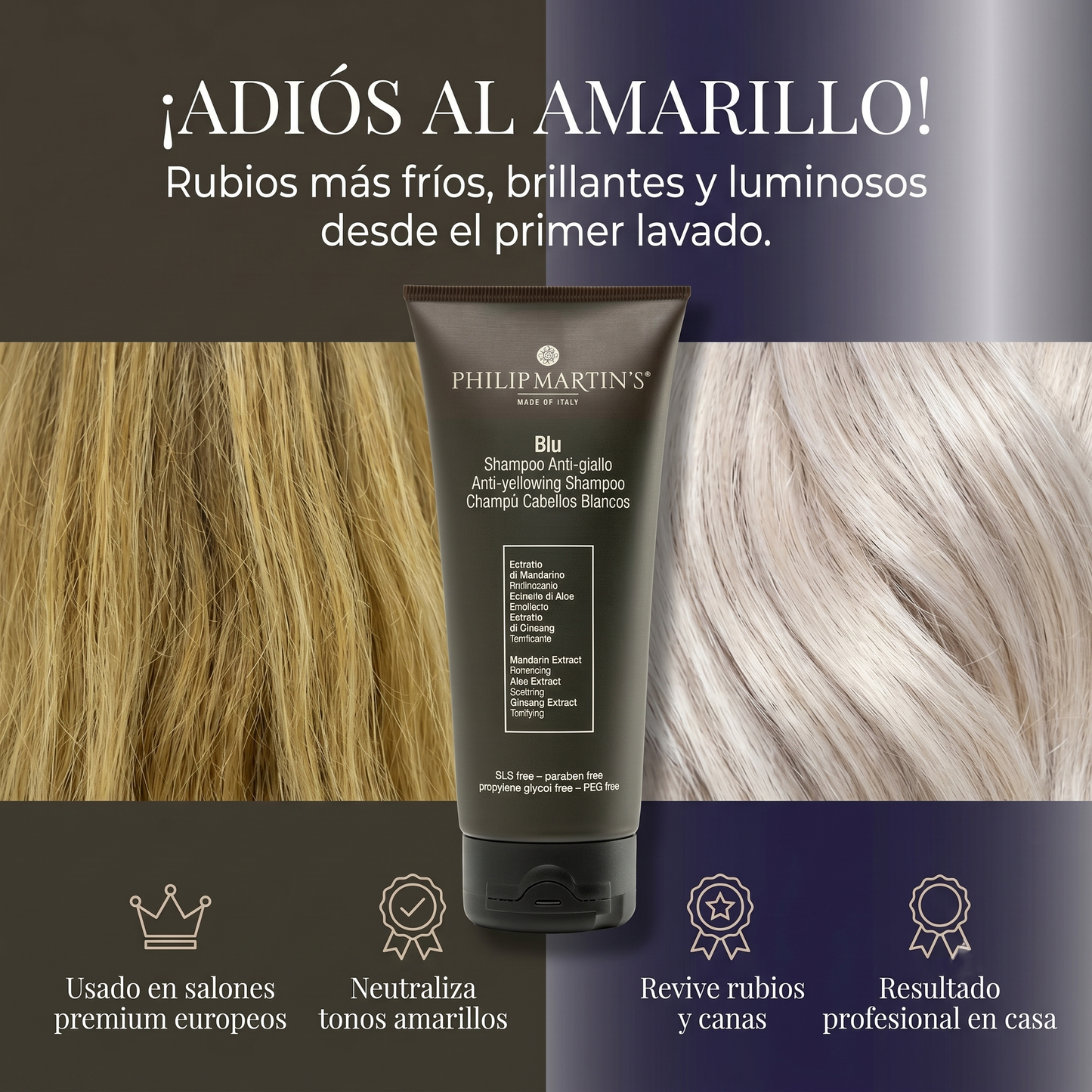 PHILIP MARTIN’S Blu Shampoo Matizador Anti Amarillo para Rubios y Canas 200 ml