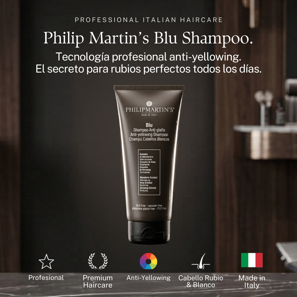 PHILIP MARTIN’S Blu Shampoo Matizador Anti Amarillo para Rubios y Canas 200 ml