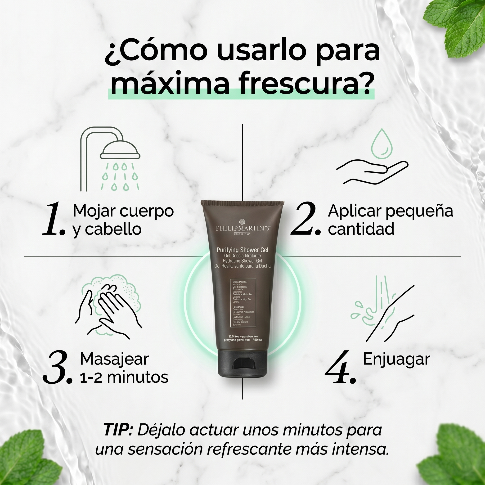 PHILIP MARTIN’S Purifying Shower Gel de Ducha Refrescante Con Aloe Vera Y Menta Para Uso Diario