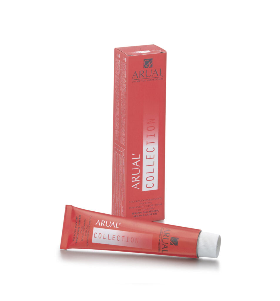 ARUAL Tinte Arual Collection: Coloración permanente profesional de alta cobertura con tonos luminosos y acabado cuidado; fórmula cremosa que respeta la fibra y deja brillo duradero. 60 ml de color + 60 ml de oxidante (1:1)