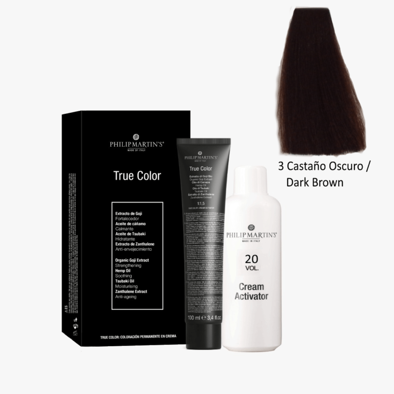 PHILIP MARTIN’S Tinte: Color permanente profesional con resultado parejo de raíz a puntas, intensidad luminosa y acabado suave.