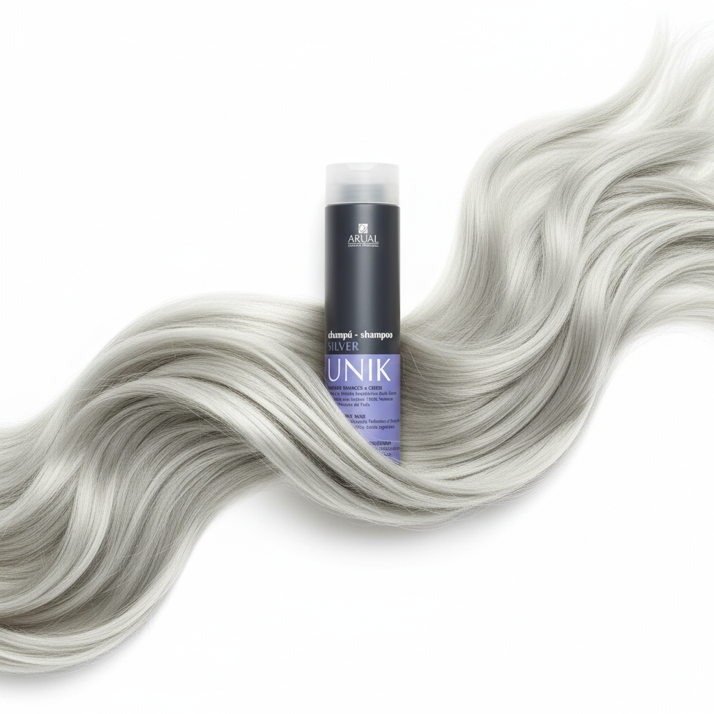 ARUAL UNIK Silver Shampoo: Matiza amarillos en rubios, grises y blancos para un rubio más frío.